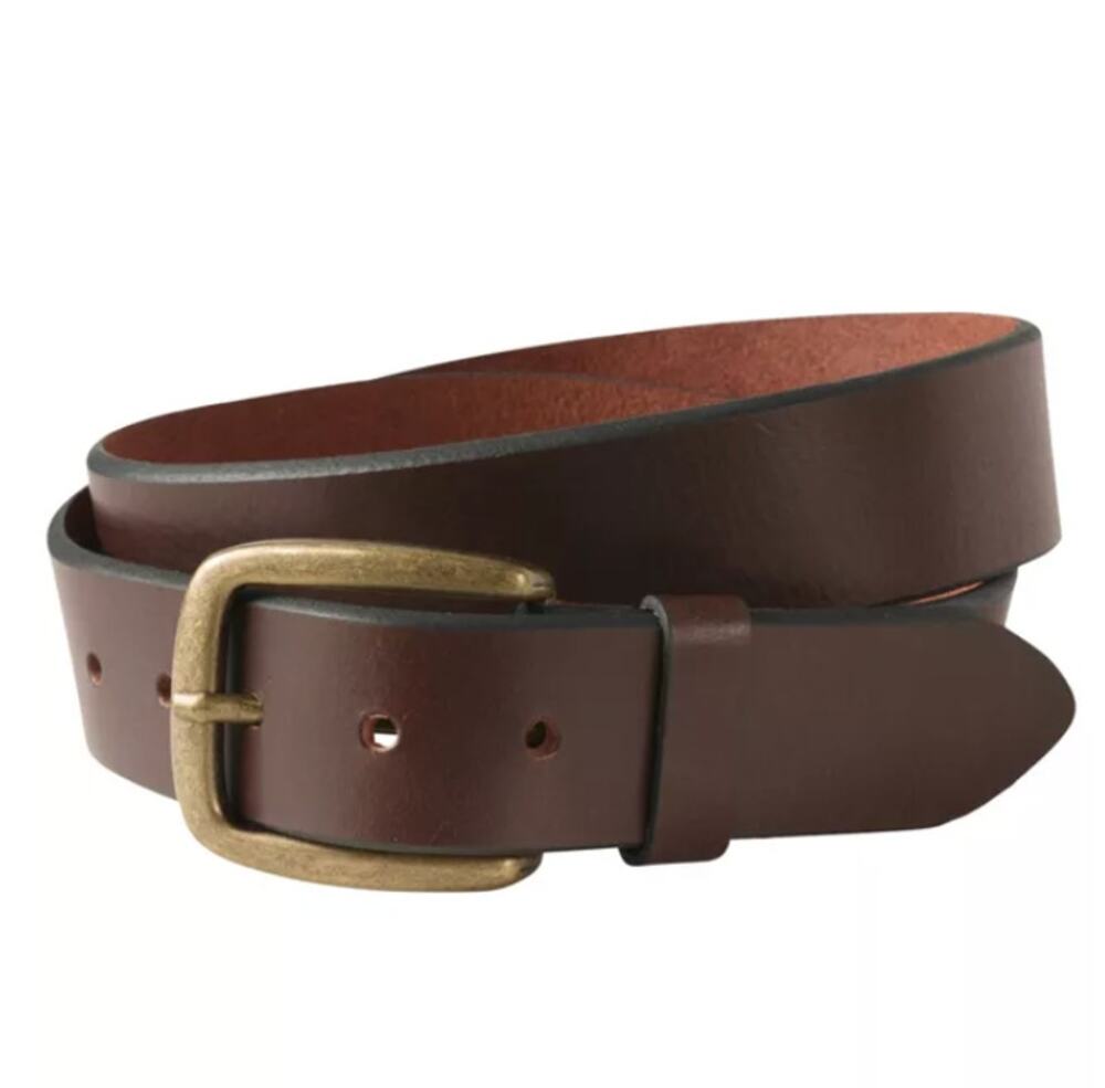 L.L.Bean 1912 Jean Belt Brown Leather Solid Brass Buckle 1.5" Size 42 EUC